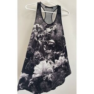AllSaints Flora Mortis Vest Womens Medium Black Floral Racerback Tank Top